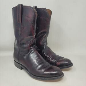 Vintage Lucchese Boots Mens 7.5B Black Cherry Leather Cowboy Western Roper Rodeo